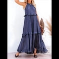 thumbnail image 4 of Vestido de Verano para Mujer, de Algodón, Sin Mangas, con Cuello Halter, Informal, Bohemio, Holgado, Azul Marino XL, 4 of 7