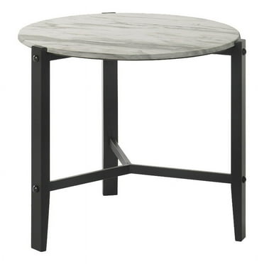 Aldis Round Marble Top End Table White and Natural