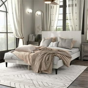Bowery Hill Modern Boucle Fabric Mattress Ready Queen Bed in White