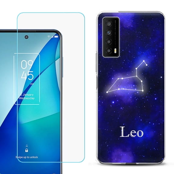 Slim-Fit Gel TPU Phone Case for TCL Stylus 5G, with Tempered Glass Screen Protector, by OneToughShield ® - Zodiac / Leo