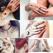 Yazhiji Tiny Waterproof Temporary Tattoos - 60 Sheets, Moon Stars Constellations Music Compass Anchor Words Lines Flowers for Kids Adults Men and Women