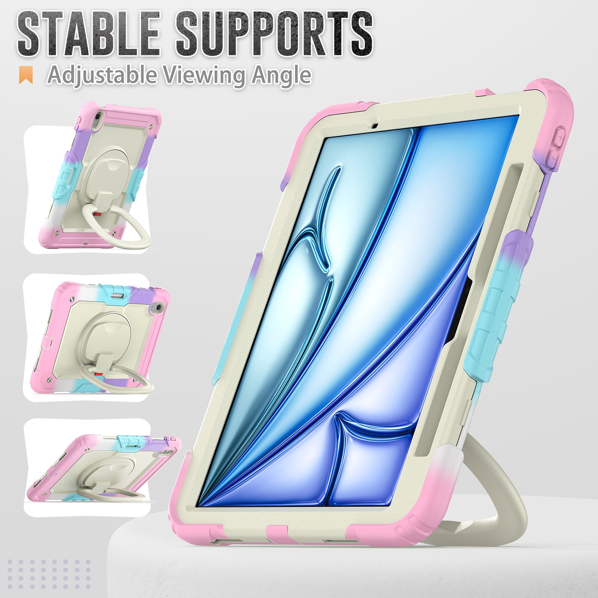 Allytechgroup iPad Air 11 M4 M3 M2 2026/2025/2024 Case with Screen Protector, Heavy Duty Shockproof Kickstand Handle Bumper Pencil Holder Anti-Scratch Kids Friendly Cover for Apple iPad Air 11"