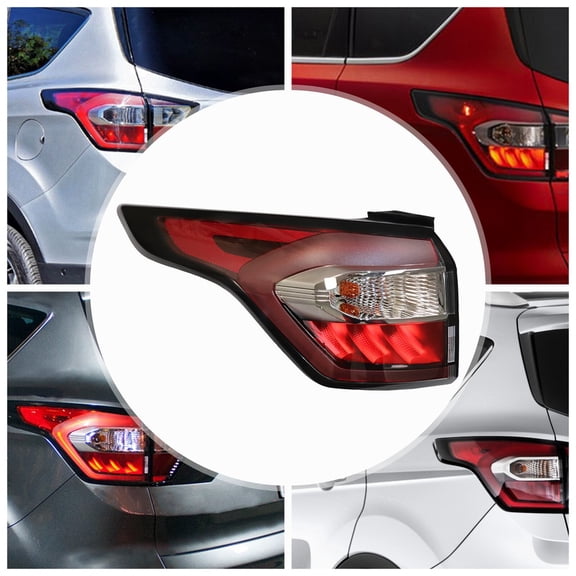 LED Tail Light Assembly for 2017-2019 Ford Escape Kuga – Driver Left Side Rear Brake Lamp with Halogen LED Bulbs, Direct Replacement Outer Taillight, Black Housing Red Clear Lens