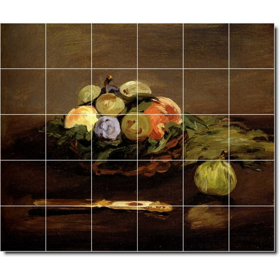 Ceramic Tile Mural-Edouard Manet Fruit Vegetables Shower Tile Mural 26. 25.5" w x 21.25" h using (30) 4.25 x 4.25 ceramic tiles