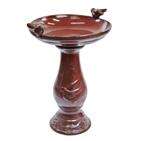 - Alpine Corporation Ceramic Pedestal Birdbath with 2 Bird Figurines, Deep Red