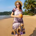 thumbnail image 4 of Balery Warm Sunflower Sleeping Cat Vestidos sueltos de manga corta para mujer, vestidos de verano 2025, vestidos casuales de corte A con vuelo., 4 of 6