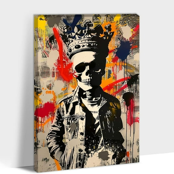 Graffiti Canvas Wall Art, Abstract Banksy Wall Art Living Room Famous Paintings Prints, Modern Street Graffiti Artwork Graffiti Skeleton King for Teen Kid Bedroom Office Wall Decor