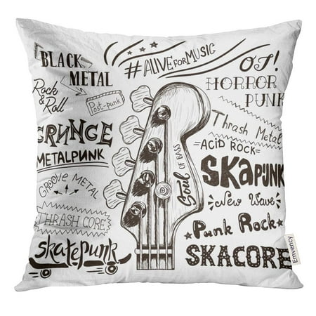 ARHOME Music Sketch with Bass Guitar for Rock Festival and Roll Sign Punk Label Design Alternative Pillow Case 16x16 Inches (Best Bass For Punk)