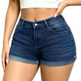 thumbnail image 5 of QERINTE Womens Plus Size High Waisted Shorts Stretchy Embroidery Summer Blue Denim Shorts, 5 of 6