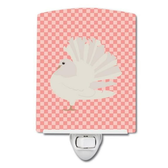 Silver Fantail Pigeon Pink Check Ceramic Night Light