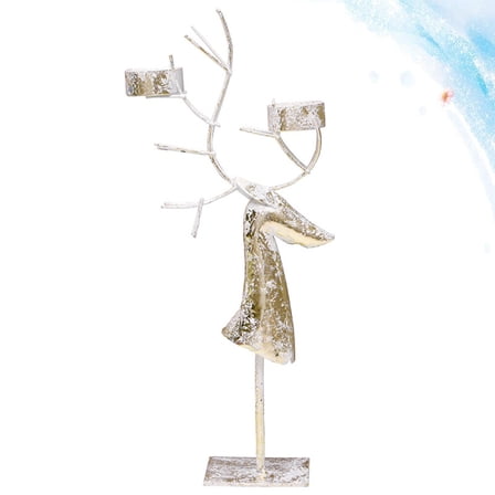 Pretyzoom Christmas Table Candle Holder Silver Iron Art Reindeer Candlestick