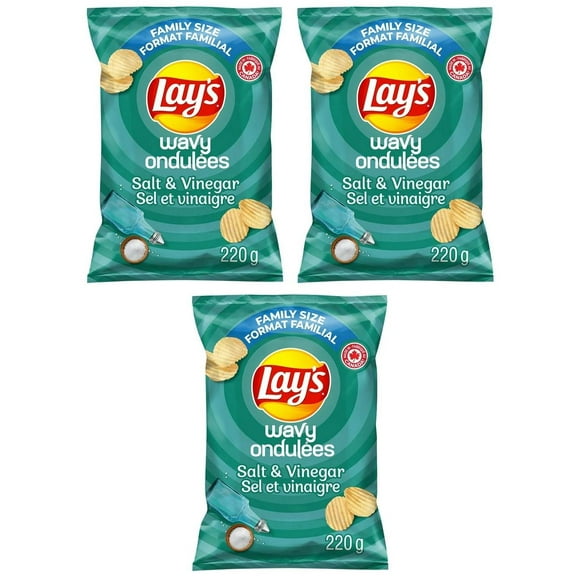 Lay's Wavy Salt n Vinegar Flavored Potato Chips, 220g (3 Pack)