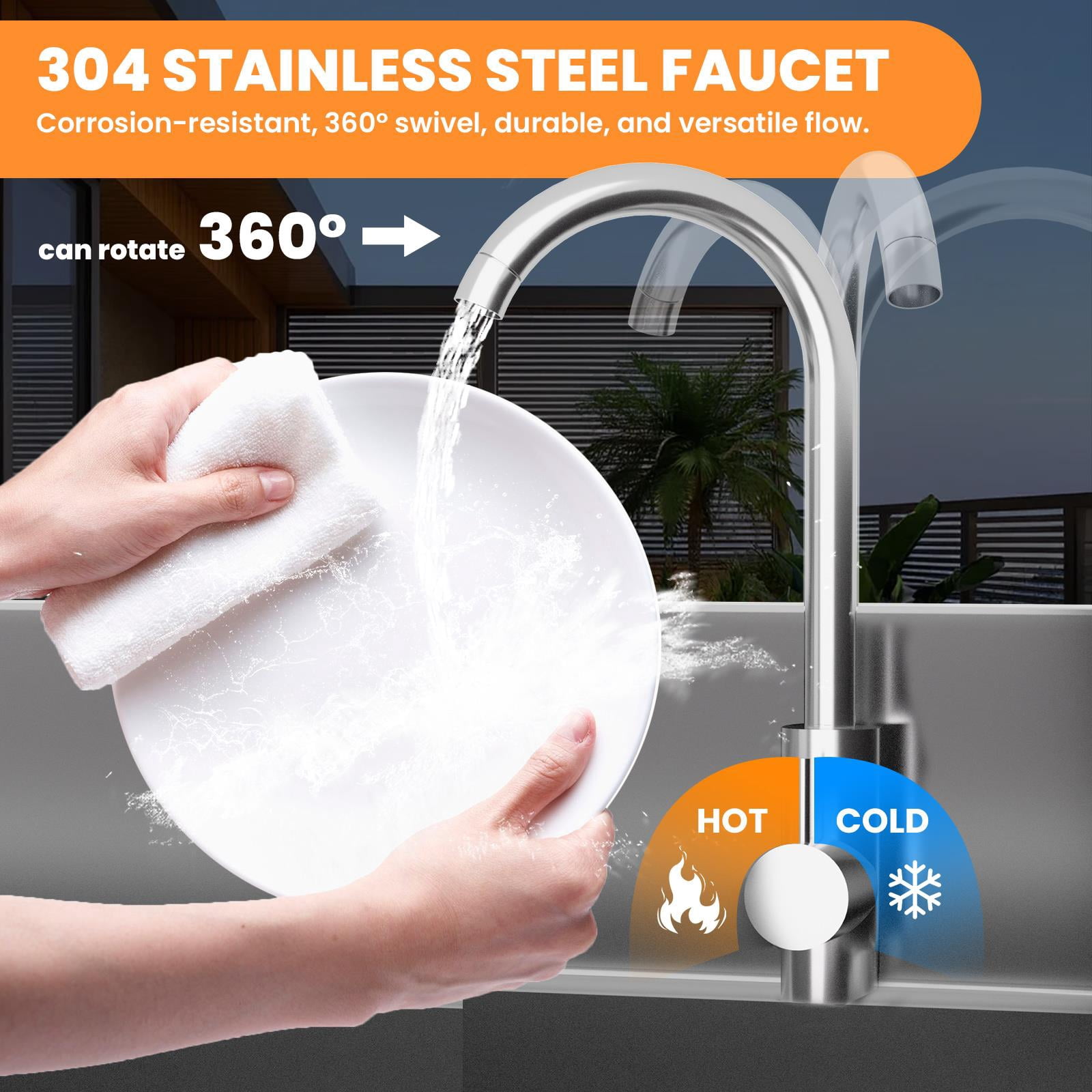 1-Drawer Free Standing Utility Sink,Stainless Steel Commercial Sink With Single Bowl,Cold And Hot Water Pipes And Workbench,Kitchen Sink For Laundry Or Farmhouse,Silver