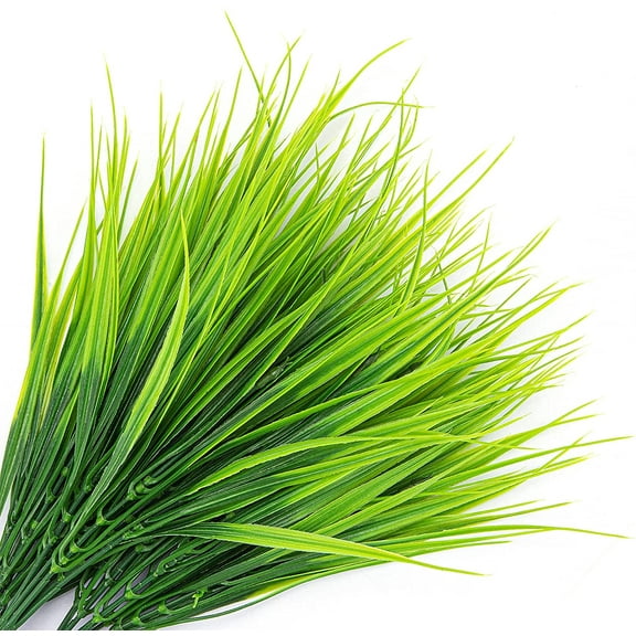 Viworld 12PCS Artificial Plants Greenery, Fake Outdoor Plants Decor, Plastic Wheat Grass UV Resistant Shrubs Grasses Stems for Window Box Garden Outside Home Decoration(Green)