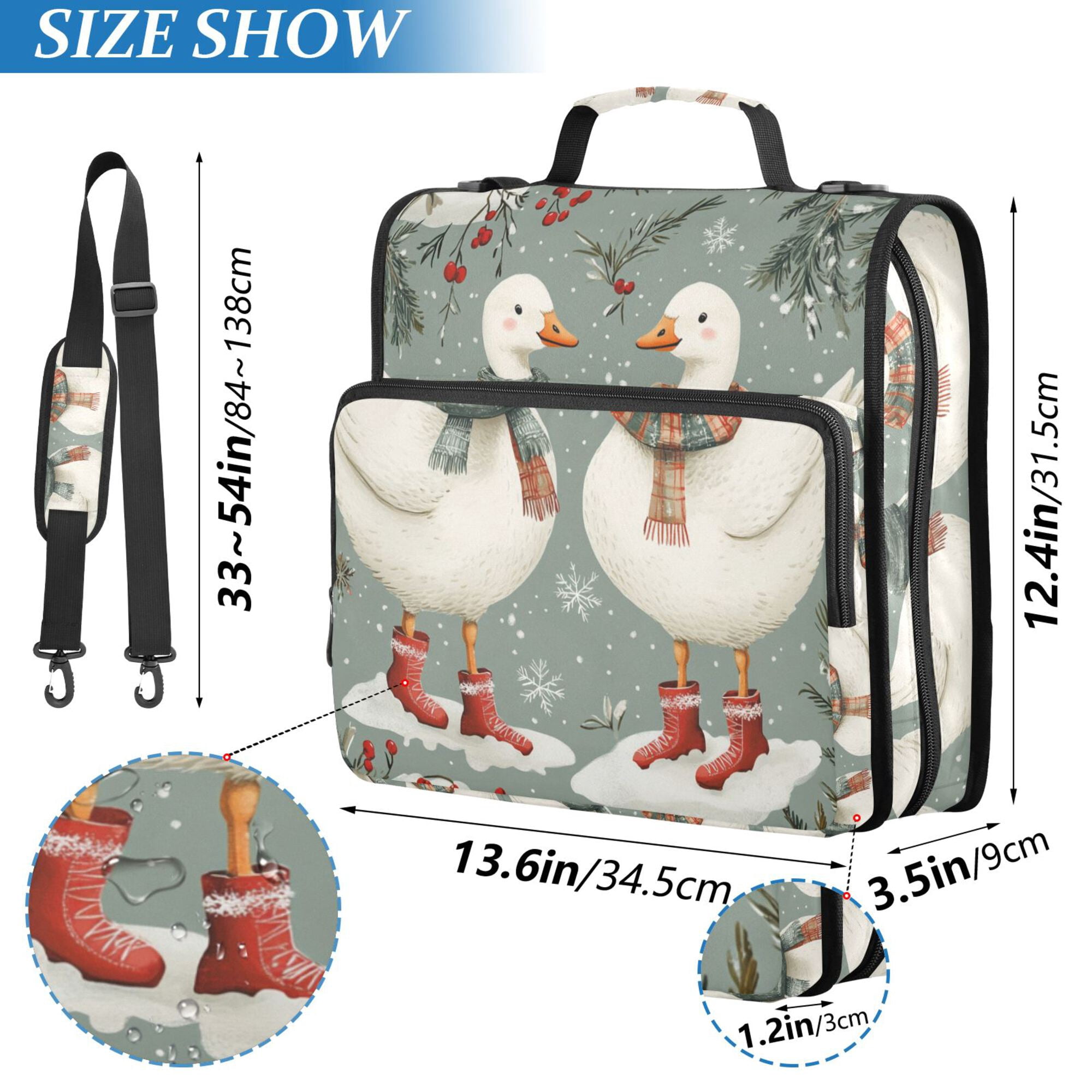 FORMRS Zipper Binder with Shoulder Strap 2-inch Ring 500 Sheet Capacity File Bag, Winter Goose Scarves