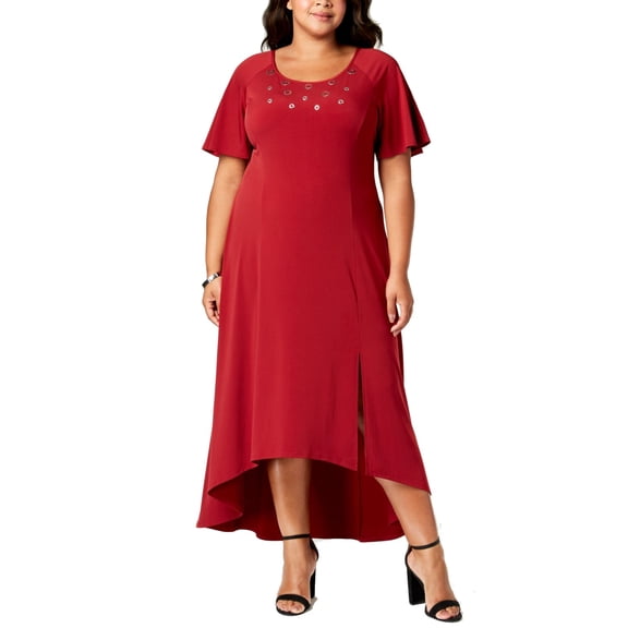 NY Collection Plus Size Petite Plus Grommet Trim Maxi Dress Wine 2X