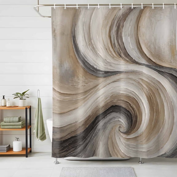 Brown Grey Abstract Shower Curtains for Bathroom, Vintage Swirl Ombre Fluid Art Modern Waterproof Fabric Shower Curtain, Decorative Bathroom Curtain for Bathtub, 72"x72", No Hooks Included