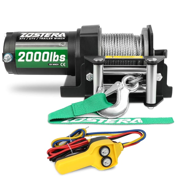 2000lb Winch for ATV, with Steel Cable,ATV Winch with Wired Manual Remote Control Switch