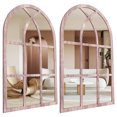 thumbnail image 2 of Pcapzz 2Pcs Arched Window Wall Mirror,Vintage Rustic Acrylic Mirror with Wood Frame Wall Decor for Living Room,Hallway,Entryway,Garden Mirrors Outdoor,27x42cm,Original Wood Color, 2 of 9