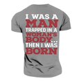 thumbnail image 4 of Creative 2D Printed "I WAS A MAN TRAPPED IN A ..." Mens T Shirt Casual Blouse Soft Tops For Men Solid Color Blouse For Men Daily Wear,S,Gray, 4 of 6