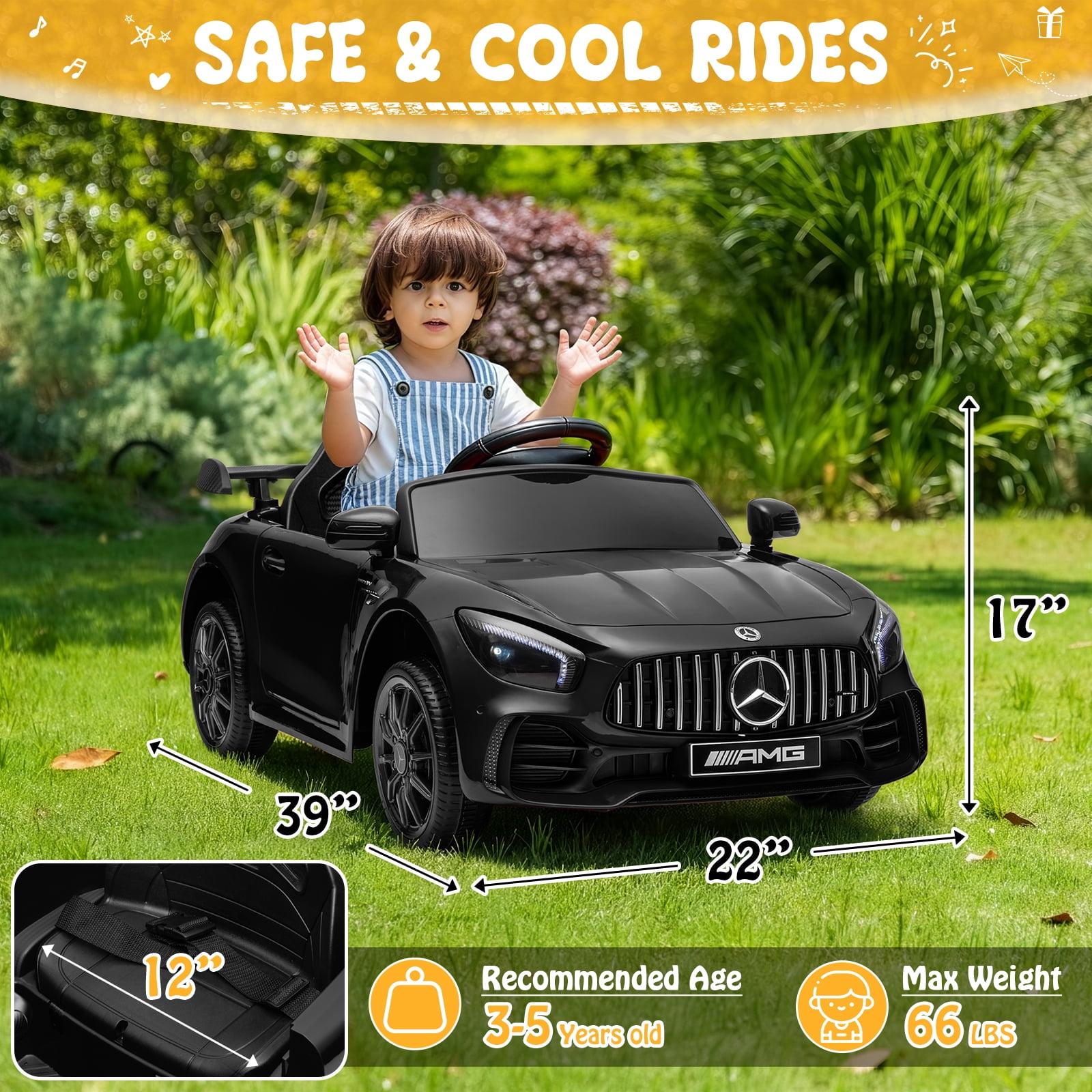 UBesGoo 12V Licensed Mercedes-Benz Electric Ride On Cars Toys for Kids, Power Wheels with Parent Remote Control, Black