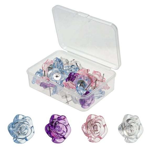 30 Pcs Flower Push Pins Cute Rose Decorative Push Pin for Cork Board Clear Blue Floral Thumb Tacks for Wall Bulletin Board Travel Map or Photo Floret Tacks Home Office Supplies Accessories
