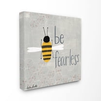 The Kids Room By Stupell Grey and Yellow Be Fearless Bee Illustration with Honeycomb Pattern Stretched Canvas Wall Art, 30 x 30