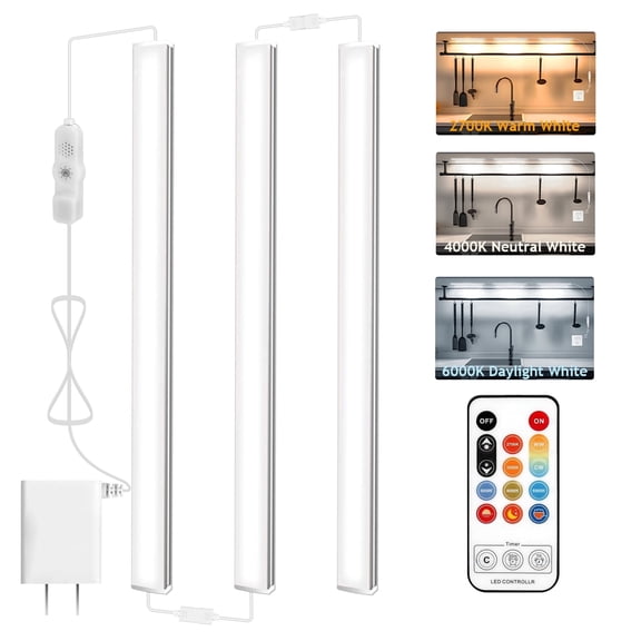 3 Pieces 12" Under Cabinet Light, Kitchen  Countertop LED Lighting Set, Support 5 Color Temp, Remote Control, Suitable for Under Cabinets, Kitchen Countertops, Work Surfaces