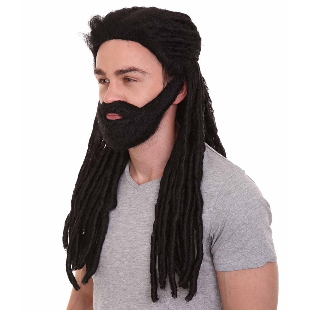 HPO Adult Men's Iconic Wig, Long Length Black Color Braided Hair, Breathable Capless Cap Design, Synthetic Fiber