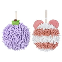 Unique Bargains Chenille Ball Hand Towel 2 Pcs Purple/Pink 6" x 6"/7" x 7"