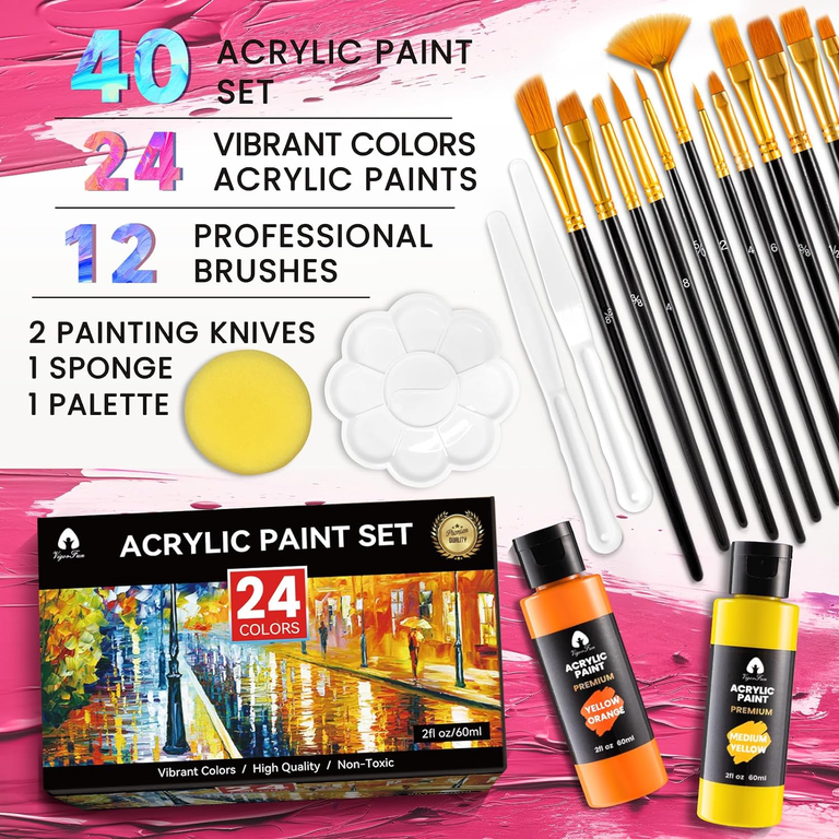 40-Piece Acrylic Paint Set with Brushes and Palette photo 7