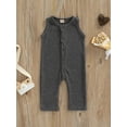 thumbnail image 2 of Chollius Infant Baby Girls Boys Summer Waffle Romper Solid Color Round Neck Sleeveless Button-down Jumpsuit, 2 of 8