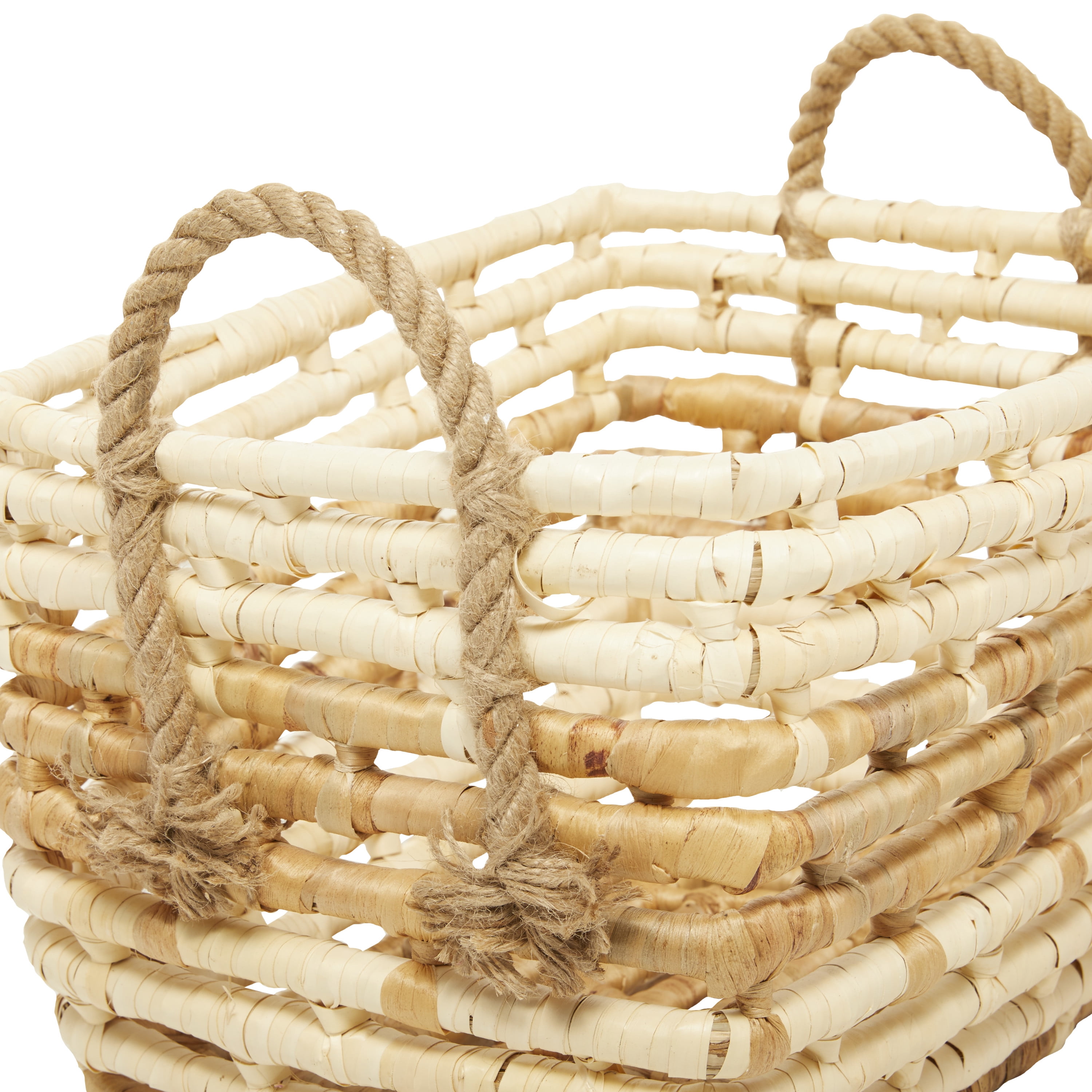 DecMode 16"W, 14"H Sea Grass Contemporary Storage Basket, Brown, 3-Piece