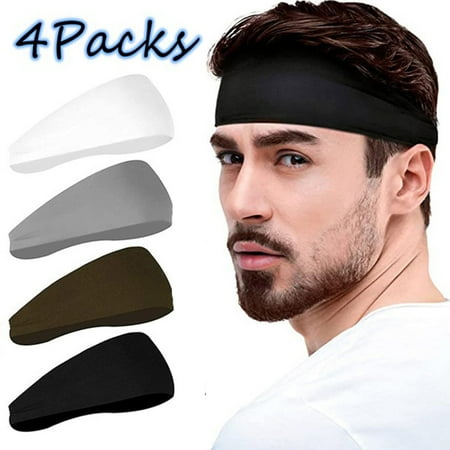 

Podplug Mens Sports Headband for Work Out Sweatband for Sweatband Running Cycling Yoga Basketball Stretchy Unisex Hairband(4 Pack)