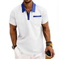 thumbnail image 4 of Men's Top Solid Color Casual Waffle Knit Short Sleeved Half Zipper Stand Collar Shirt White M, 4 of 8