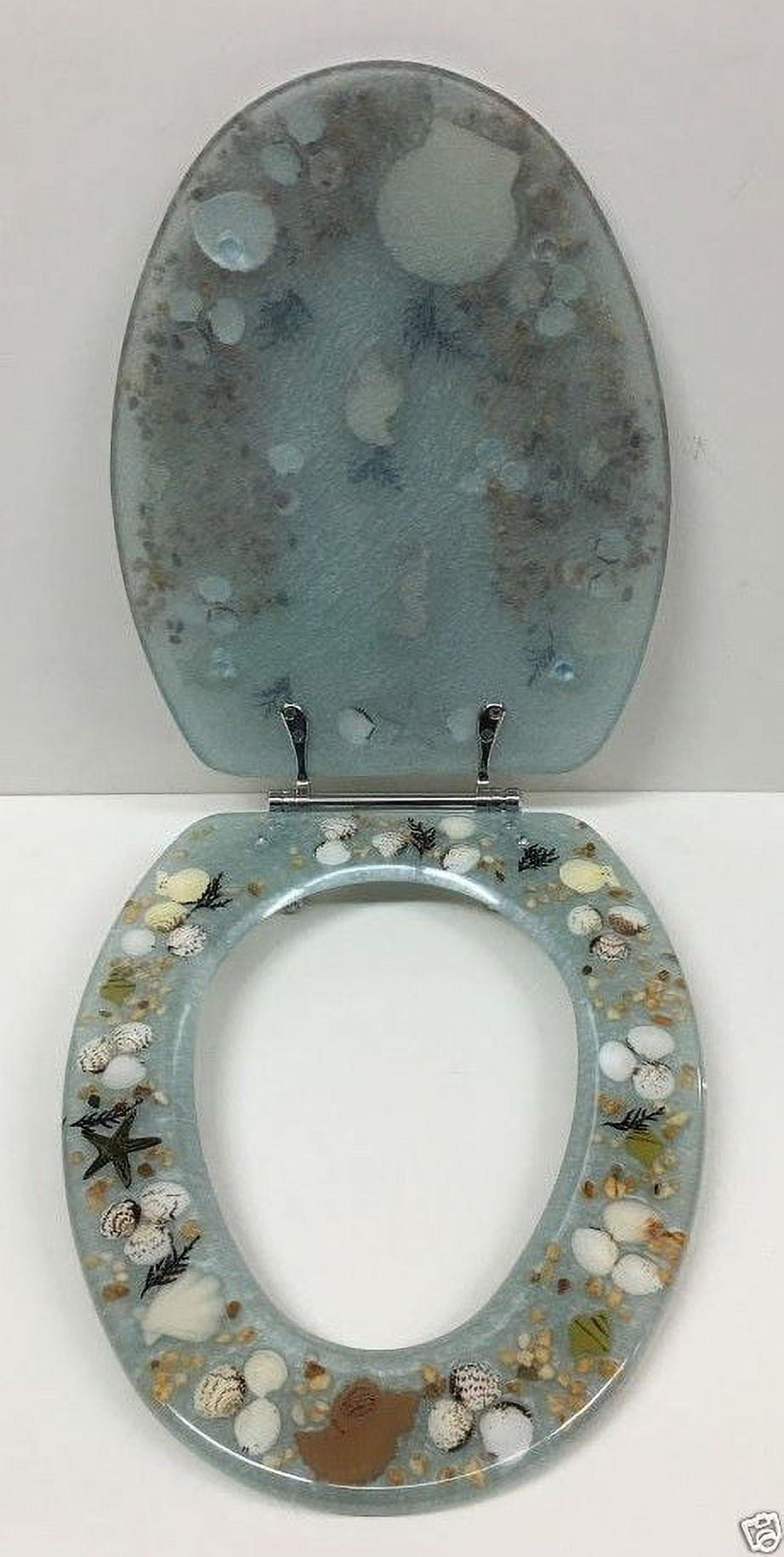 Daniel's Blue Elongated Chrome and Resin 14.25" x 17", Toilet Seat