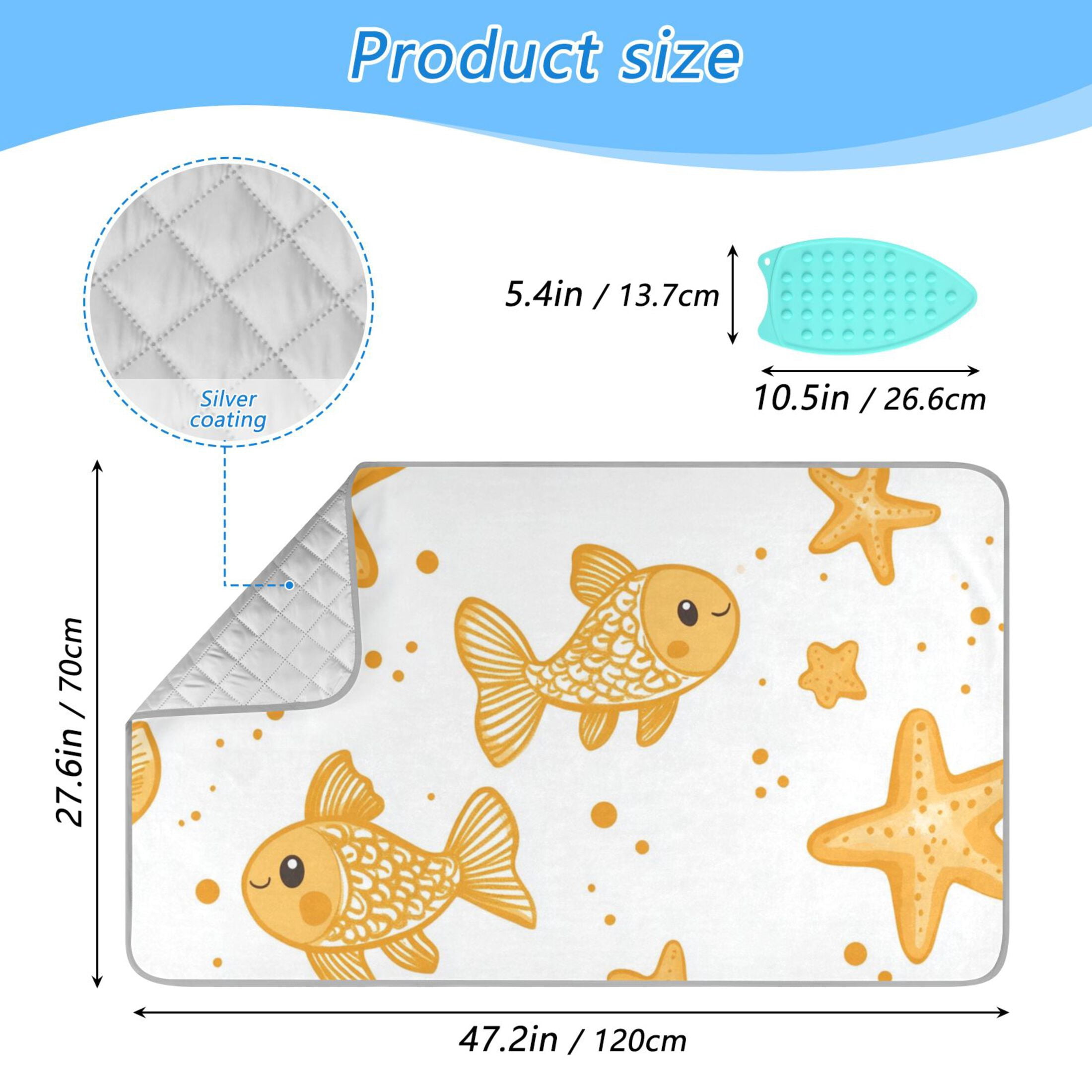 Yellow Fishes Stars Dots Cartoon Ironing Mat Blanket Portable Travel Ironing Pad Heat Resistant Pad 47.2" x 27.6”