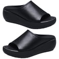 thumbnail image 1 of Mujer Étnico Salir Tacón Cuña Boca Pescado Chanclas Plataforma Suela Gruesa Sandalias Retro (Negro 40), 1 of 9
