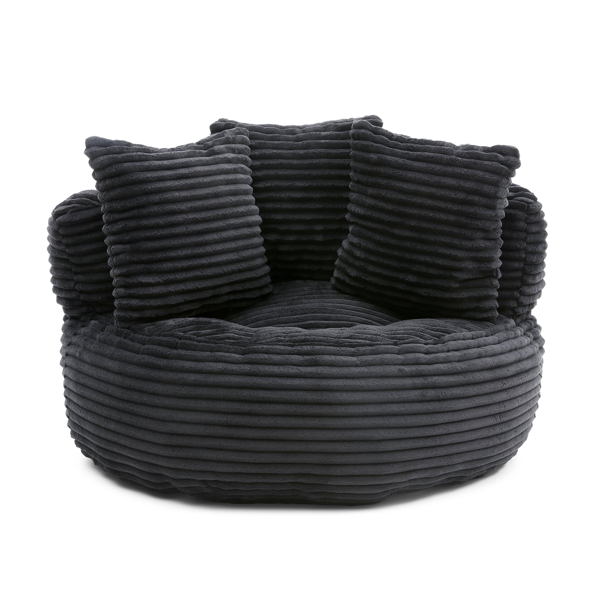 Aukfa 45" Oversized Round Bean Bag Chair, Deep Seat Lounger with 3 Pillows, No Assembly Sofa, Black