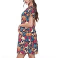 thumbnail image 2 of Rateoe colorful Skull rose Pattern Women’s Short Sleeve Dress – Casual Elegant Summer A-Line Dress for Everyday Wear, 2 of 6