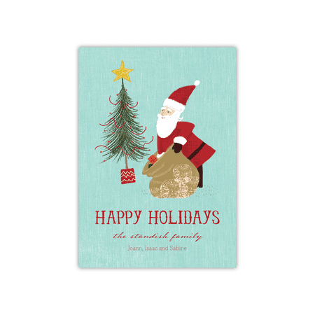 Personalized Holiday Card - Whimsical Santa - 5 x 7 Flat