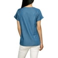 thumbnail image 3 of Allegra K Women's Round Neck Short Raglan Sleeves Side Slit Chambray Blouse, 3 of 4