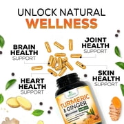 Turmeric Curcumin Supplement - 2000mg Organic Turmeric Per Serving - 95% Curcuminoids, Ginger & BioPerine Black Pepper for Best Absorption - Natural Vegan Joint Support, Bottled in USA - 60 Capsules