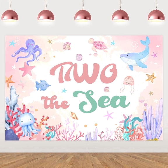 Mermaid 2nd Birthday Decorations for Girls 5 * 3ft Two The Sea Birthday Backdrop Under The Sea Ocean Birthday Party Supplies for Photography Background