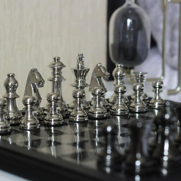 The English Opening - Black and Silver Metallic Chess Set