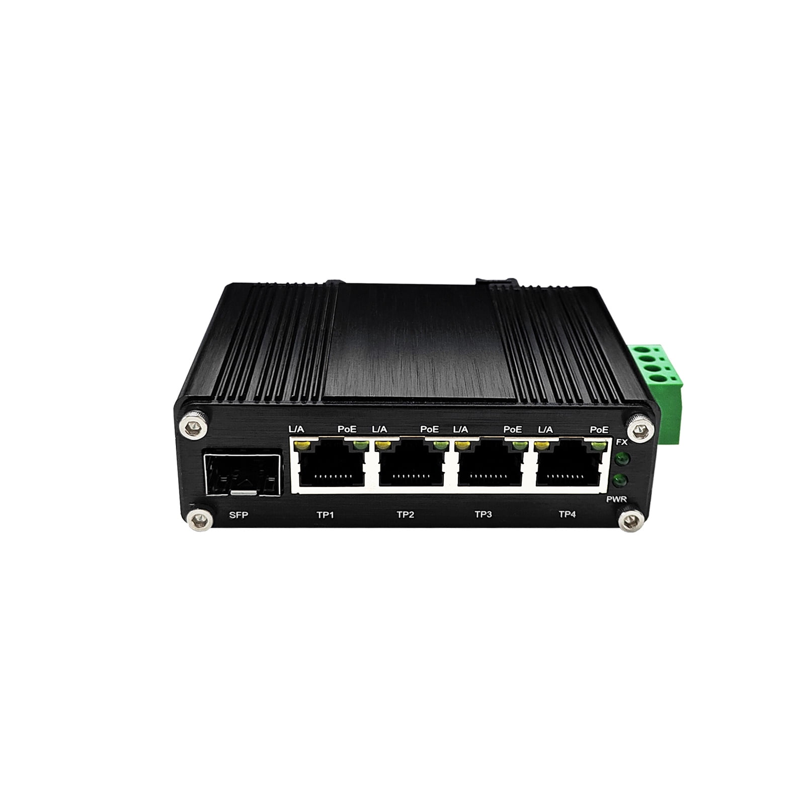 Mini 4-Port 802.3at PoE+1 Port Ethernet Switch 12~48VDC Input + Voltage Booster