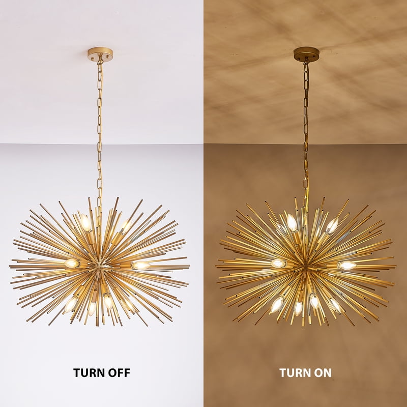 29" Mid-Century Modern 12-Light Starburst Chandelier,Gold Pendant Light Fixture for Living Room,Dining Room, or Foyer (No Bulb)
