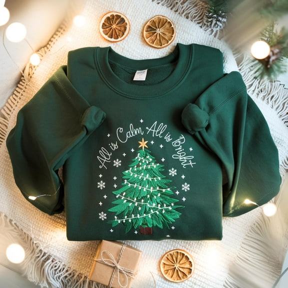 Christmas Tree Embroidered SweatShirt, Minimal Chic Holiday Tee, Cute Christmas Shirt, Women's Christmas Shirt, Bright Christmas Shirt