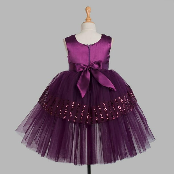 Girls Purple Embellished Flare Kids Dress
