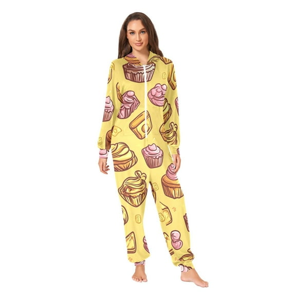 Candy Themed Retro Pattern Adult onesie Pajamas, Crystal Velvet Ultra Soft Warm Jumpsuit for Men and Women